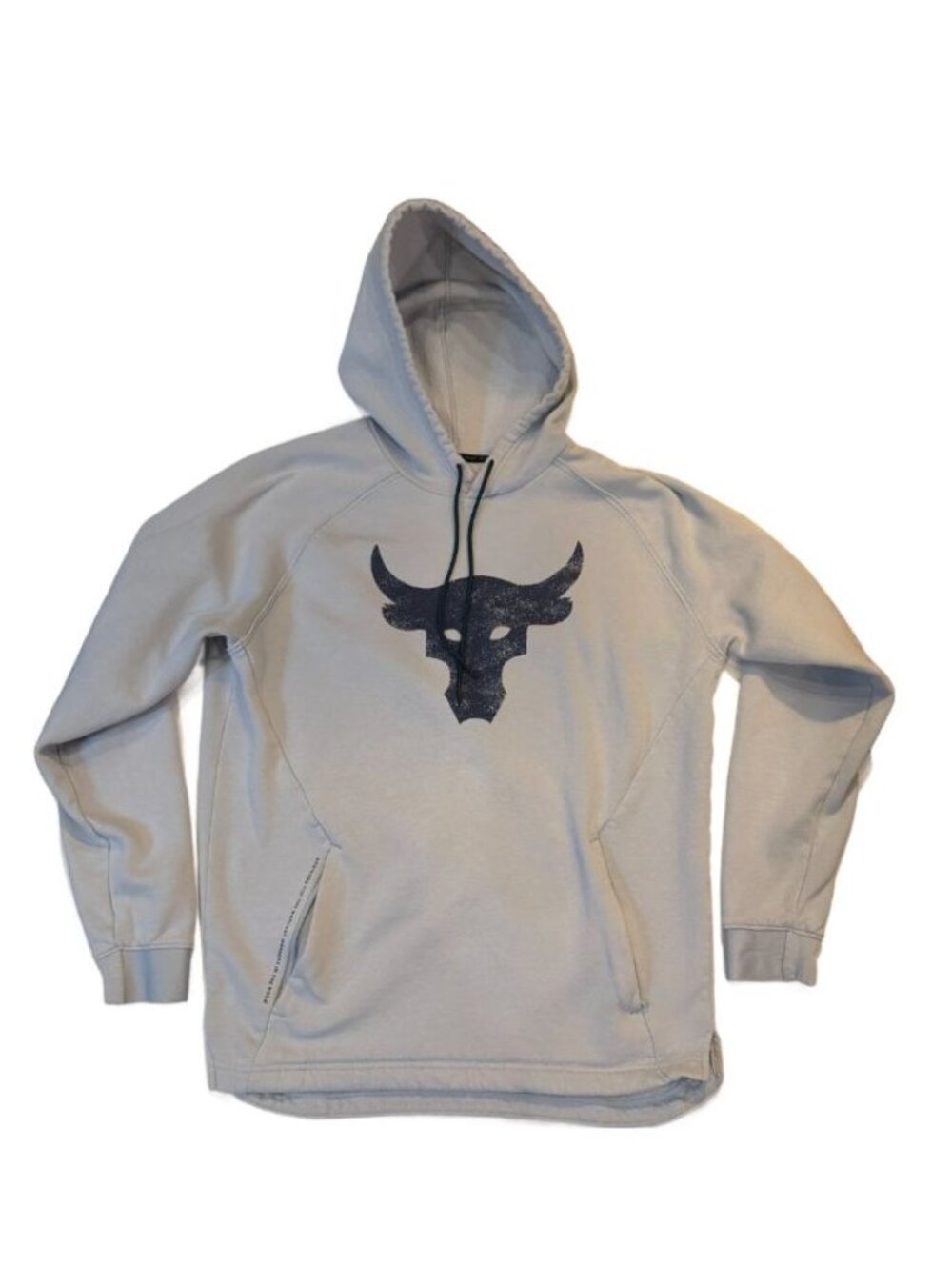 Under Armour Project Rock Hoodie Men's Medium Gray Bull Logo Pullover Fleece